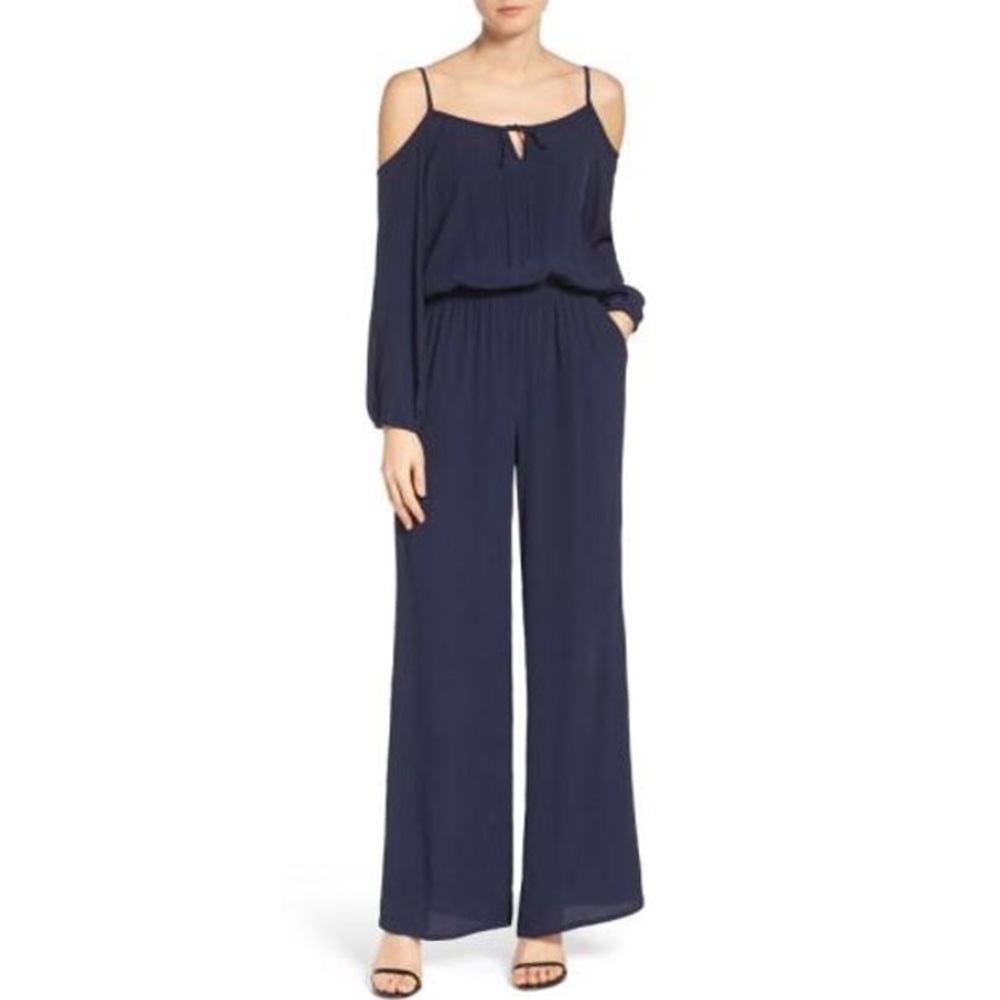 Fraiche By J Blue Cold Shoulder Crepe Jumpsuit